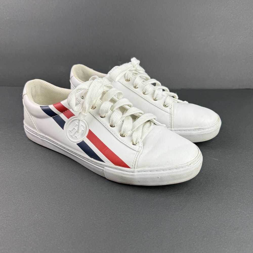 Tommy Hilfiger Lindee Logo Sneakers White Red Blue Logo Stripe Women's‎ Size 9.5